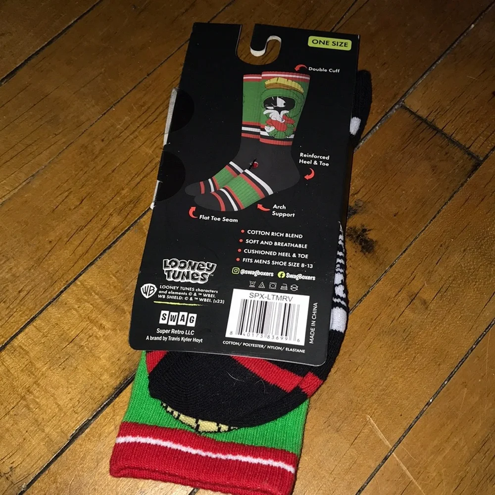 Warner Bros. Marvin the Martian Crew Socks - Green,‎ Black & Red